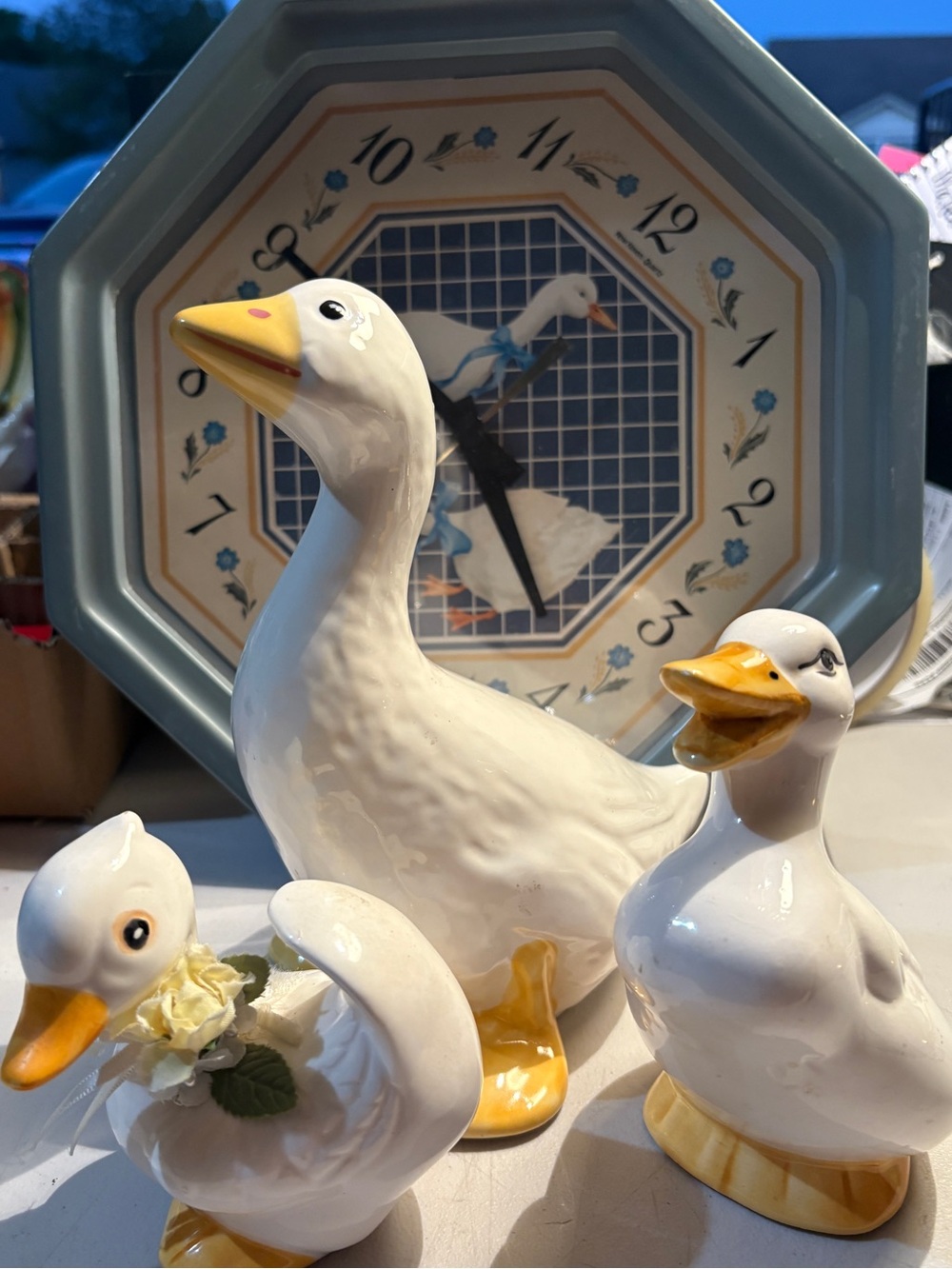 Vintage White Ceramic Duck Figurine Set & Duck Home Wall Decor